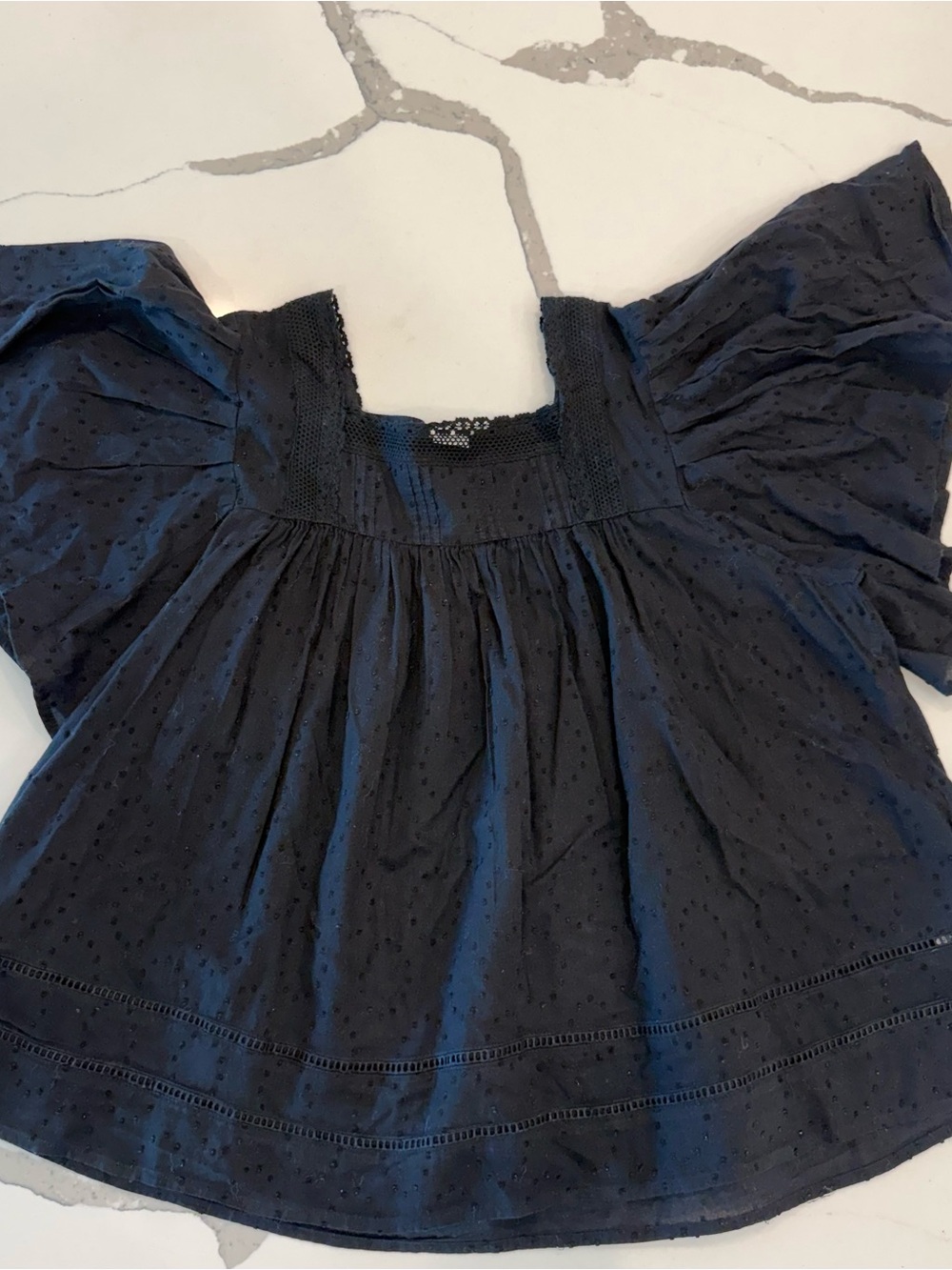 GAP Black Eyelet Square-Neck Puff Sleeve Top